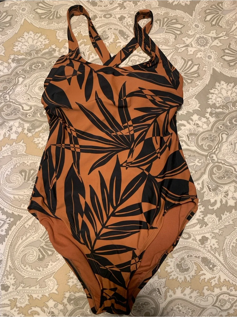 all in motion Brown and Black Tropical Leaf One-Piece bathingsuit